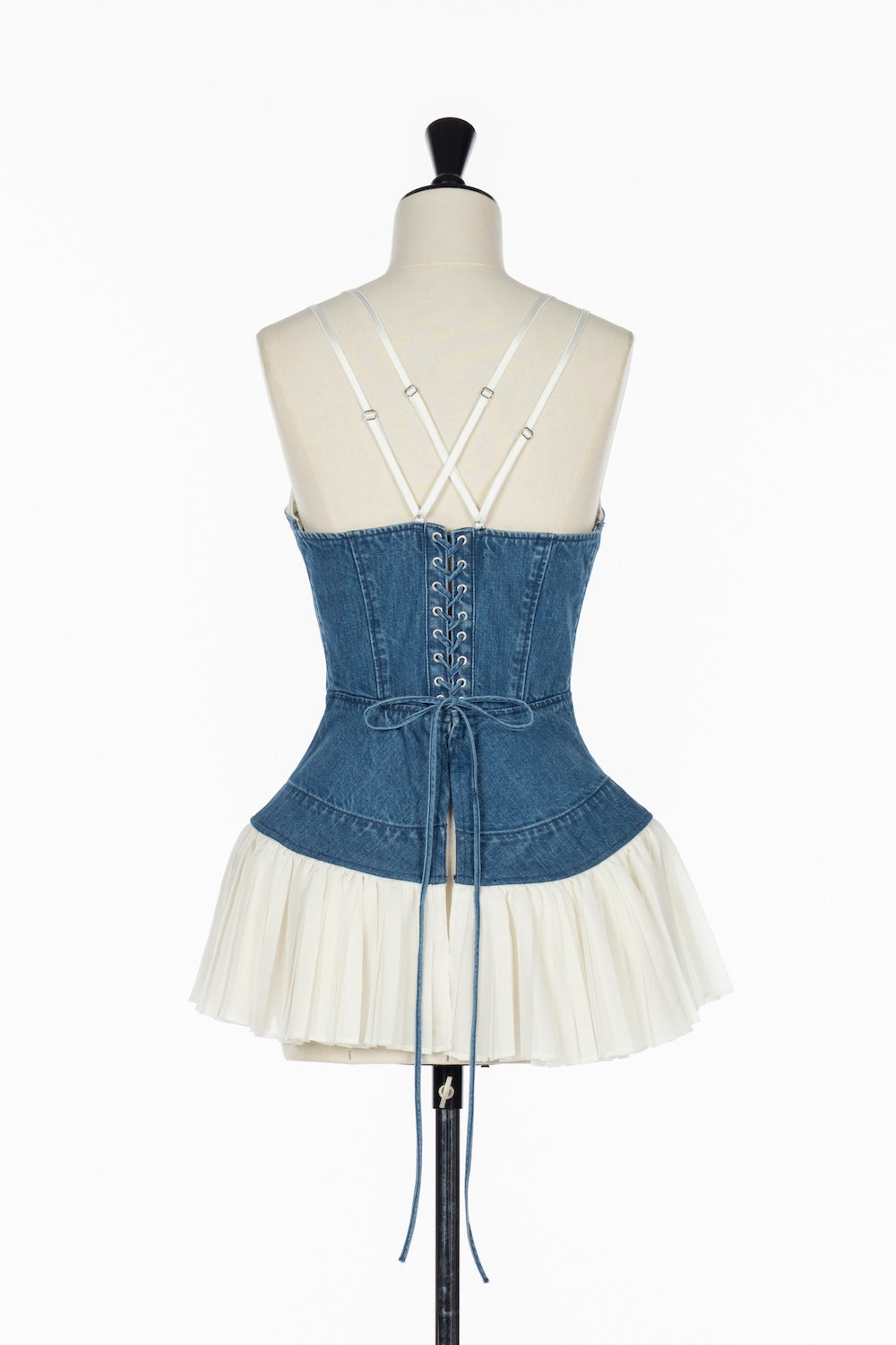 PLEATS COMBINED ORGANIC COTTON DENIM BUSTIER TOP - FETICO