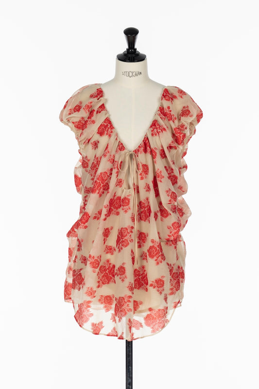 FLORAL JACQUARD GATHERED BLOUSE - FETICO