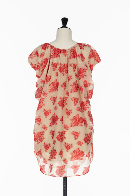 FLORAL JACQUARD GATHERED BLOUSE - FETICO