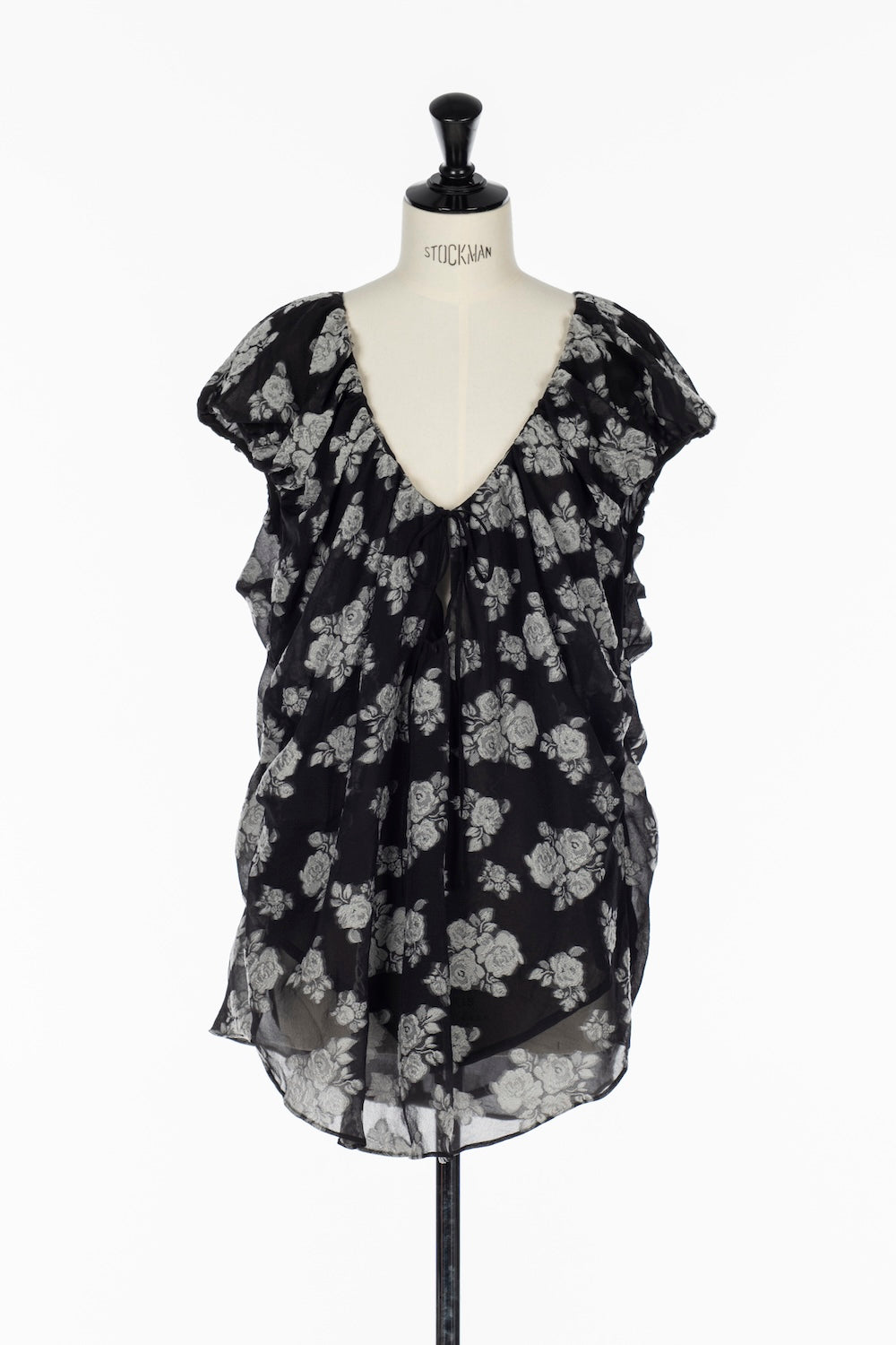FLORAL JACQUARD GATHERED BLOUSE - FETICO