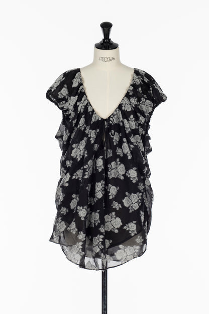 FLORAL JACQUARD GATHERED BLOUSE - FETICO