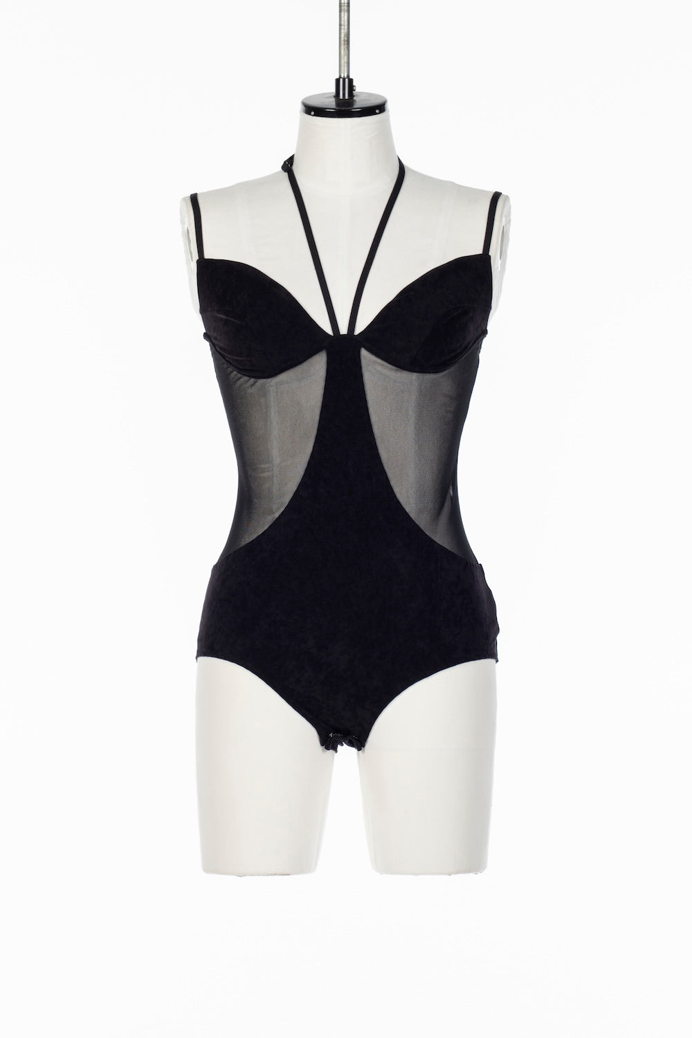 SHEER PANELED VELOUR BODYSUIT - FETICO