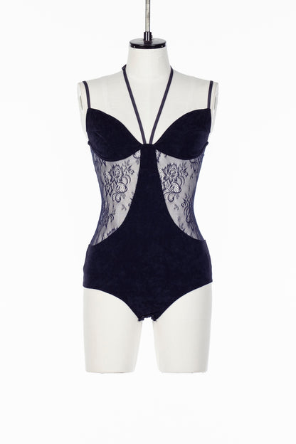 SHEER PANELED VELOUR BODYSUIT - FETICO