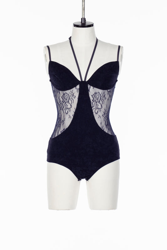 SHEER PANELED VELOUR BODYSUIT - FETICO