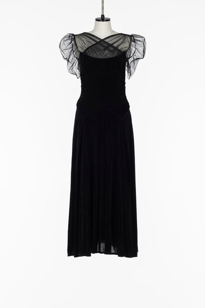 VELVET TULLE GATHERED DRESS - FETICO