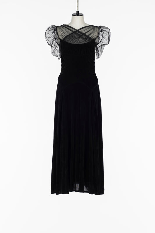VELVET TULLE GATHERED DRESS - FETICO