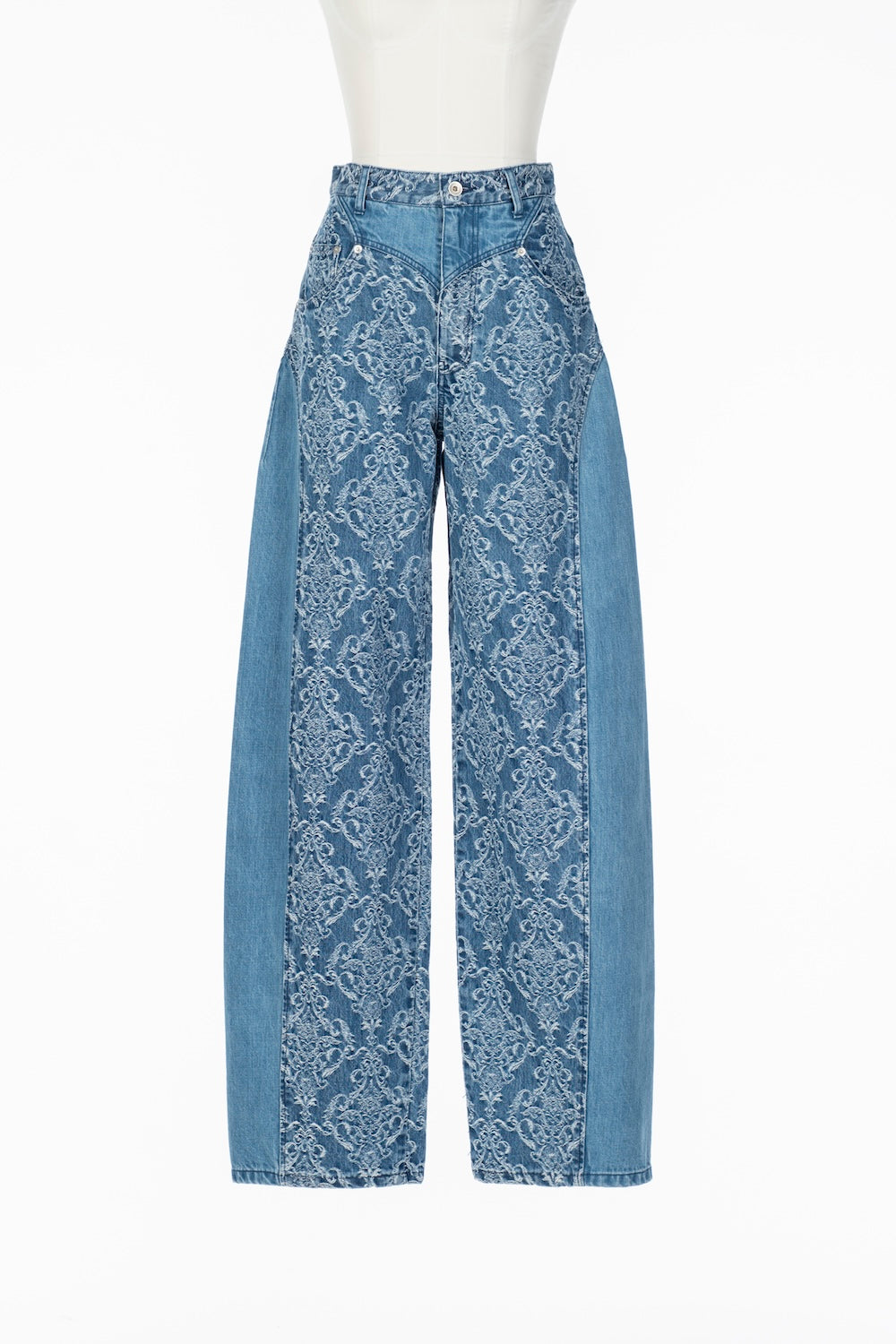 DAMASK PRINT DENIM CURVE FIT HIGH RISE JEANS - FETICO