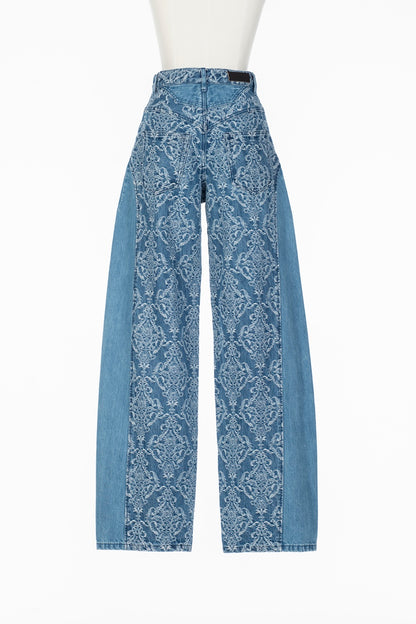 DAMASK PRINT DENIM CURVE FIT HIGH RISE JEANS - FETICO