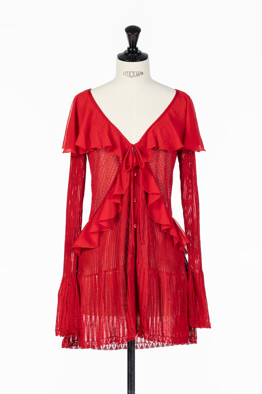 LACE KNIT LONGLINE CARDIGAN - FETICO