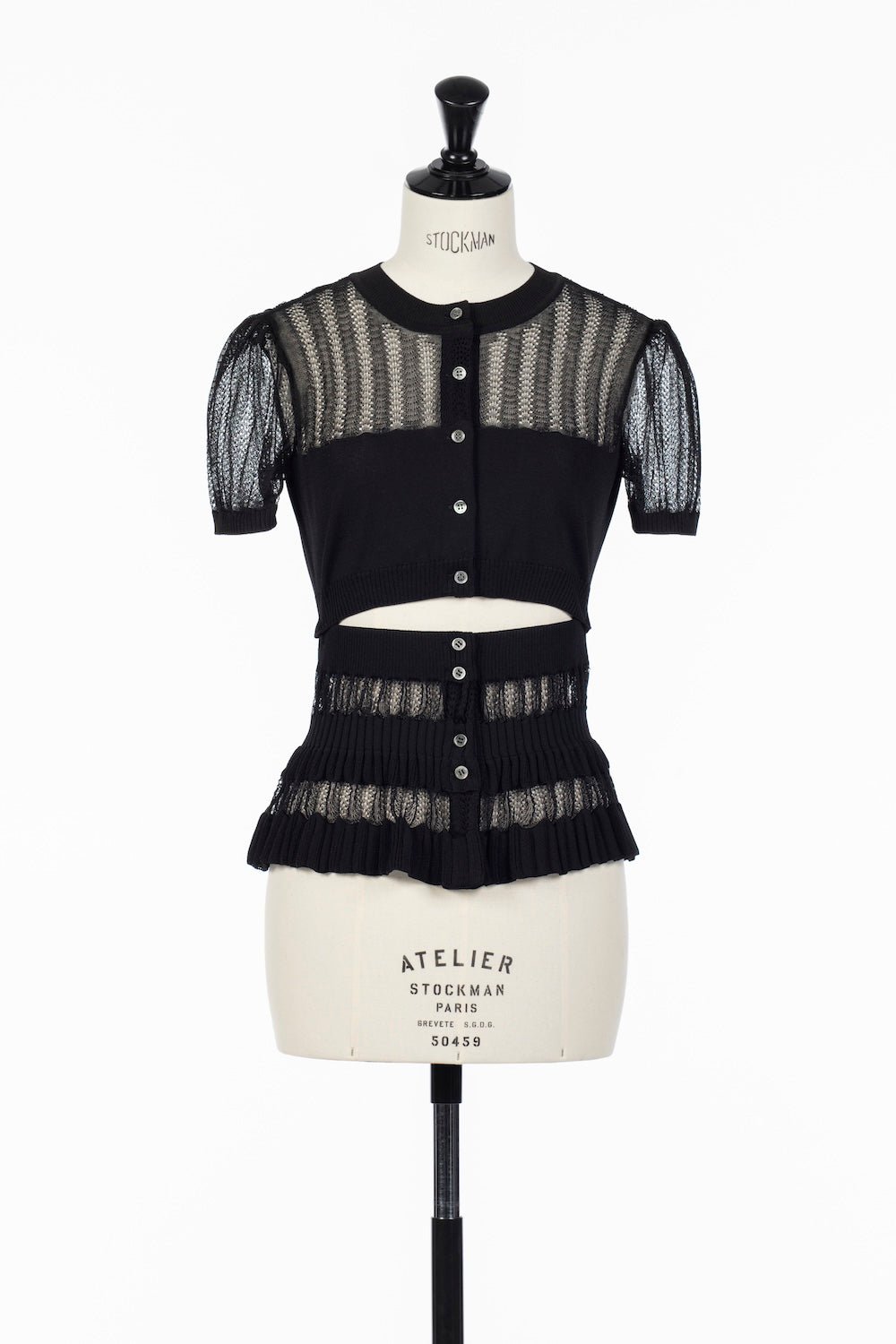 CONVERTIBLE SHEER STRIPE KNIT CARDIGAN - FETICO