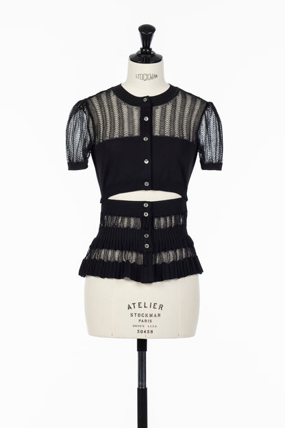 CONVERTIBLE SHEER STRIPE KNIT CARDIGAN - FETICO