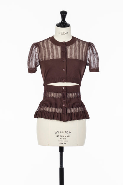 CONVERTIBLE SHEER STRIPE KNIT CARDIGAN - FETICO
