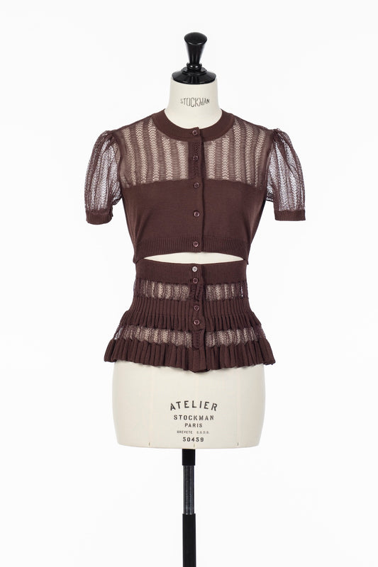 CONVERTIBLE SHEER STRIPE KNIT CARDIGAN - FETICO