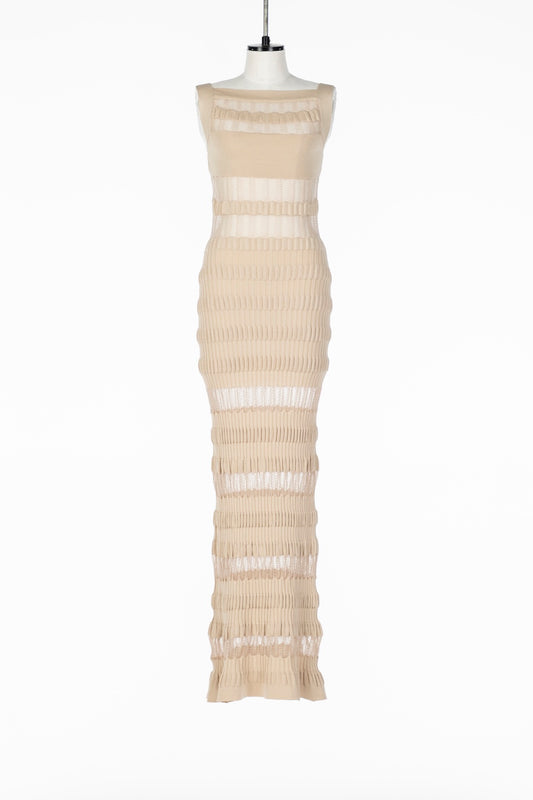 SHEER STRIPE KNIT LONG DRESS - FETICO