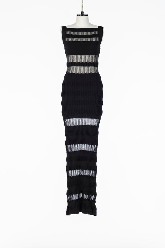 SHEER STRIPE KNIT LONG DRESS - FETICO