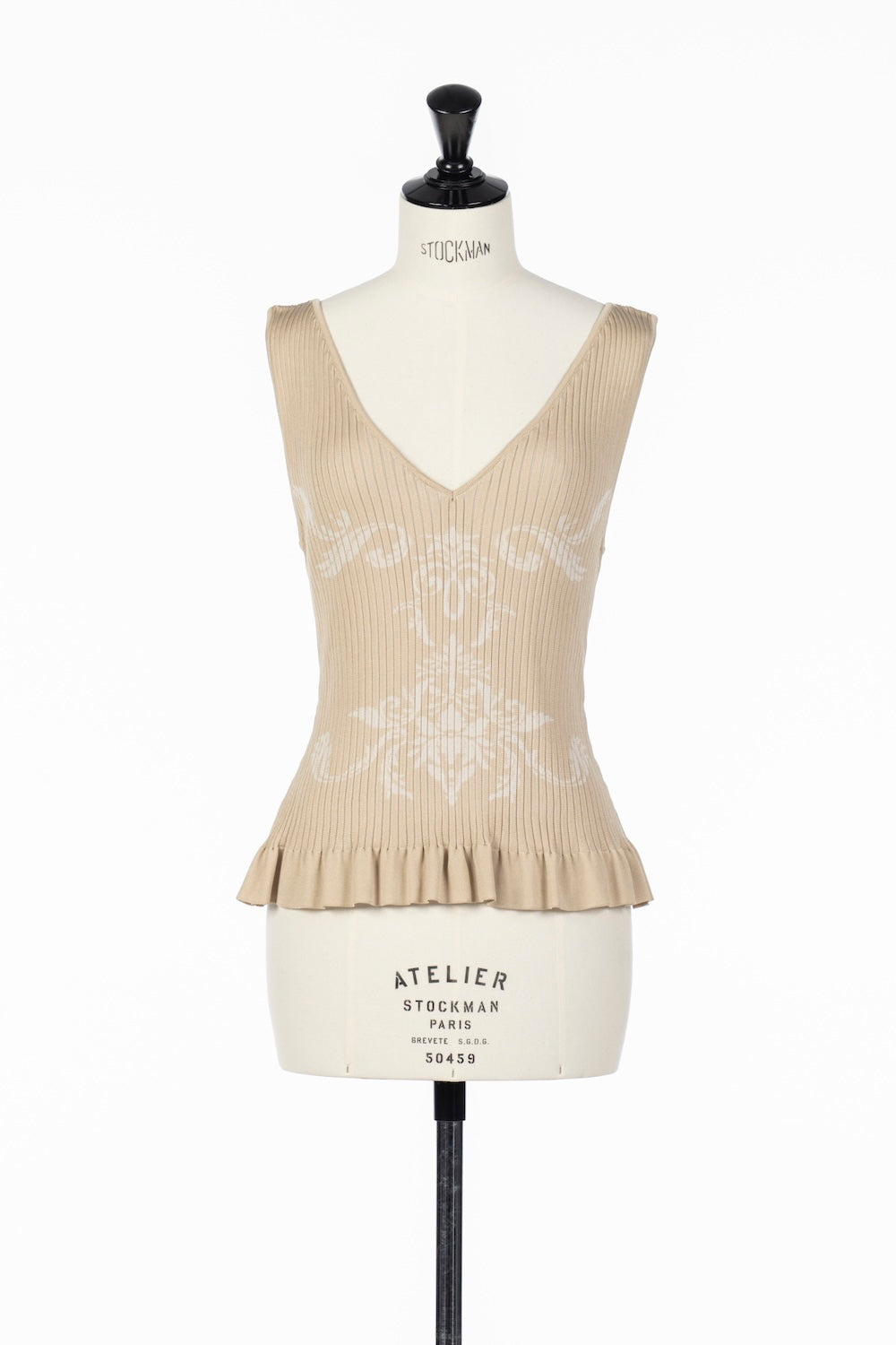 DAMASK PRINT RIB KNIT SLEEVELESS TOP - FETICO