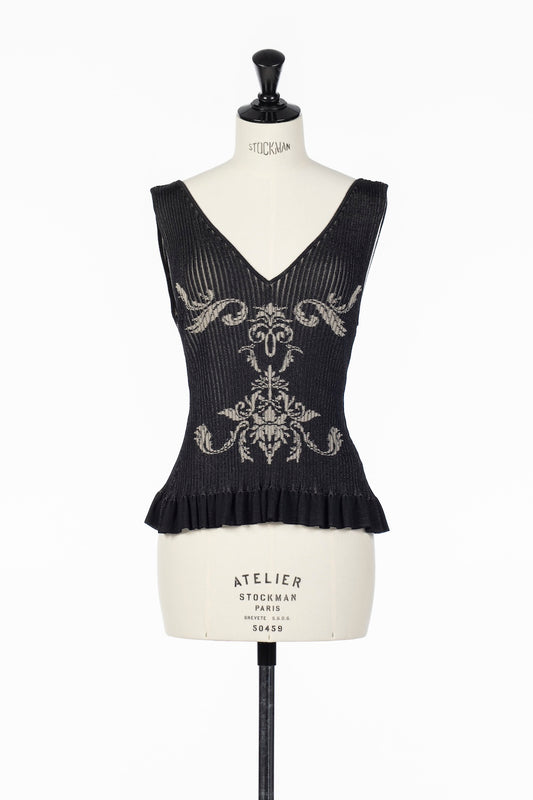 DAMASK PRINT RIB KNIT SLEEVELESS TOP - FETICO