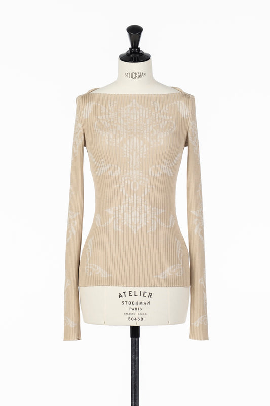 DAMASK PATTERN RIB KNIT TOP - FETICO