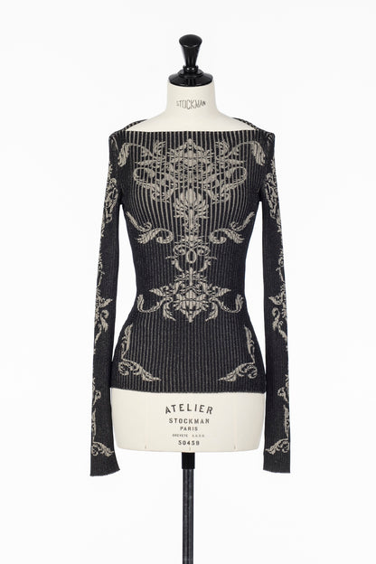 DAMASK PATTERN RIB KNIT TOP - FETICO