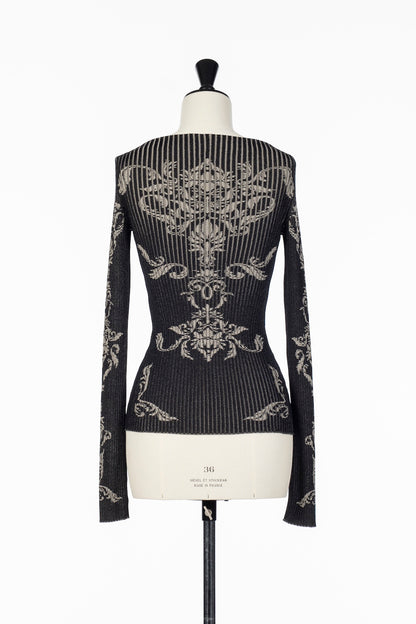 DAMASK PATTERN RIB KNIT TOP - FETICO