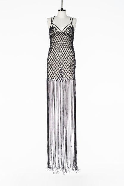 MACRAMÉ FRINGED MAXI DRESS - FETICO