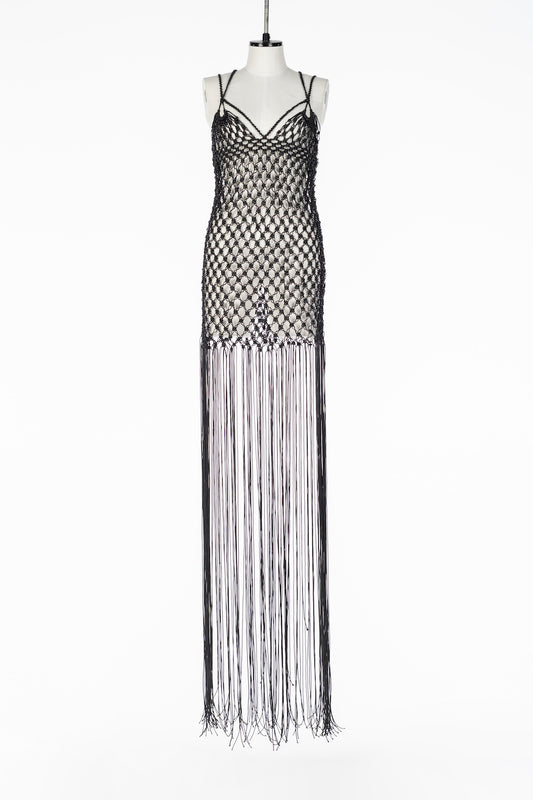 MACRAMÉ FRINGED MAXI DRESS - FETICO