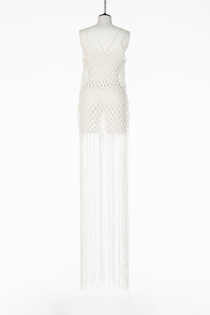 MACRAMÉ FRINGED MAXI DRESS - FETICO