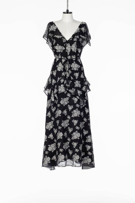 SHEER FLORAL JACQUARD DRESS - FETICO