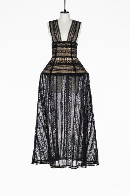 LACE PATCHWORK HALTER DRESS - FETICO