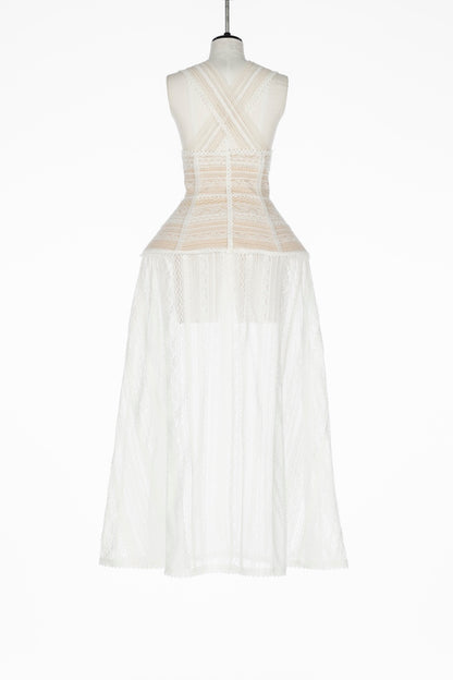 LACE PATCHWORK HALTER DRESS - FETICO
