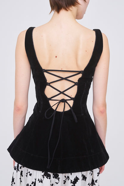 FLOCKED DENIM PEPLUM BUSTIER - FETICO