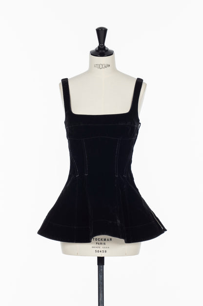 FLOCKED DENIM PEPLUM BUSTIER - FETICO