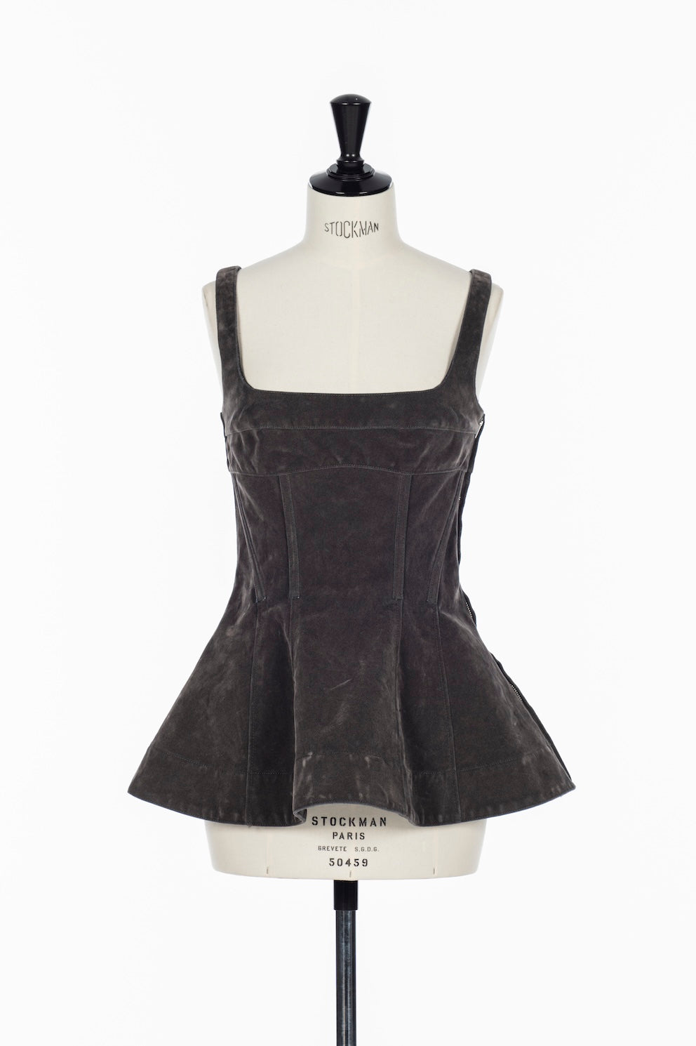 FLOCKED DENIM PEPLUM BUSTIER - FETICO