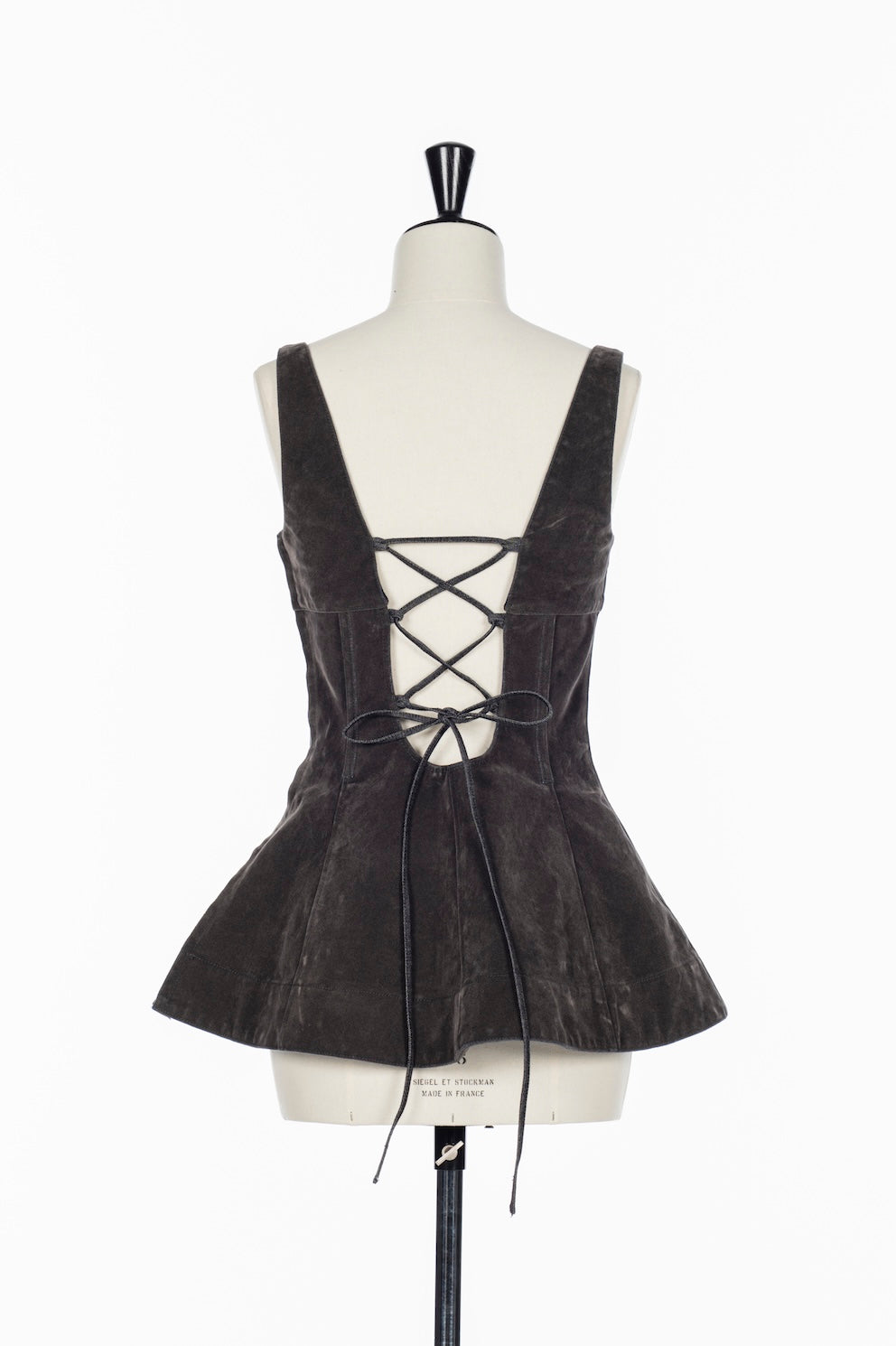 FLOCKED DENIM PEPLUM BUSTIER - FETICO