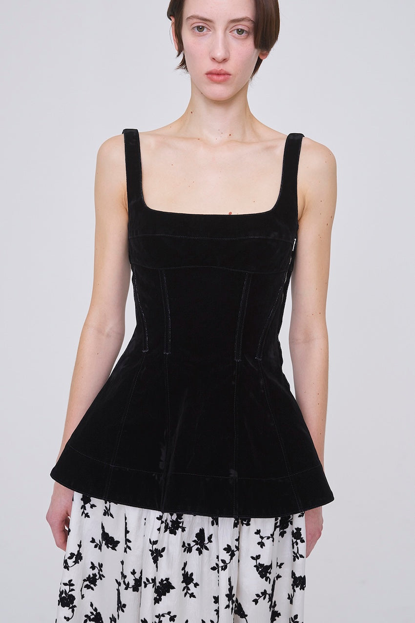 FLOCKED DENIM PEPLUM BUSTIER - FETICO