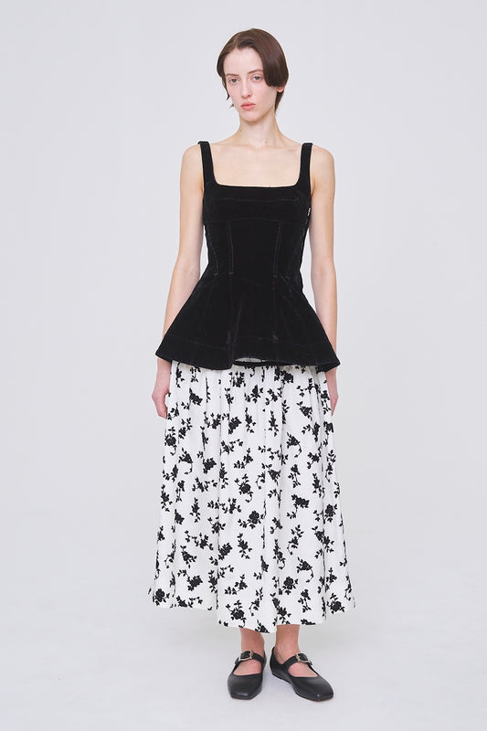FLOCKED DENIM PEPLUM BUSTIER - FETICO