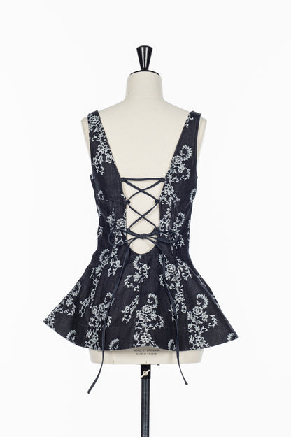LACE JACQUARD DENIM PEPLUM BUSTIER - FETICO