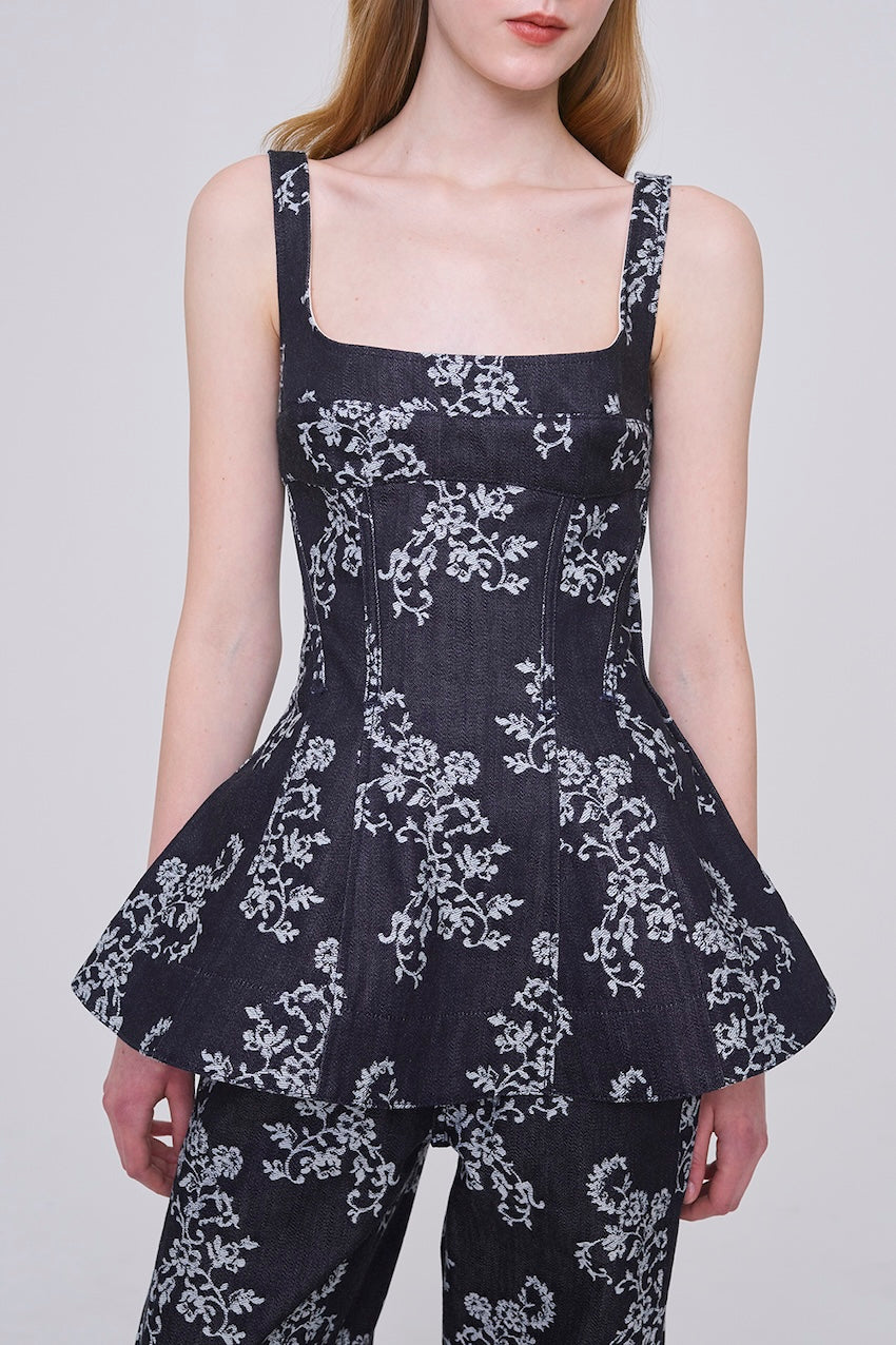 LACE JACQUARD DENIM PEPLUM BUSTIER - FETICO