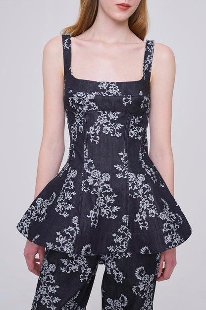 LACE JACQUARD DENIM PEPLUM BUSTIER - FETICO