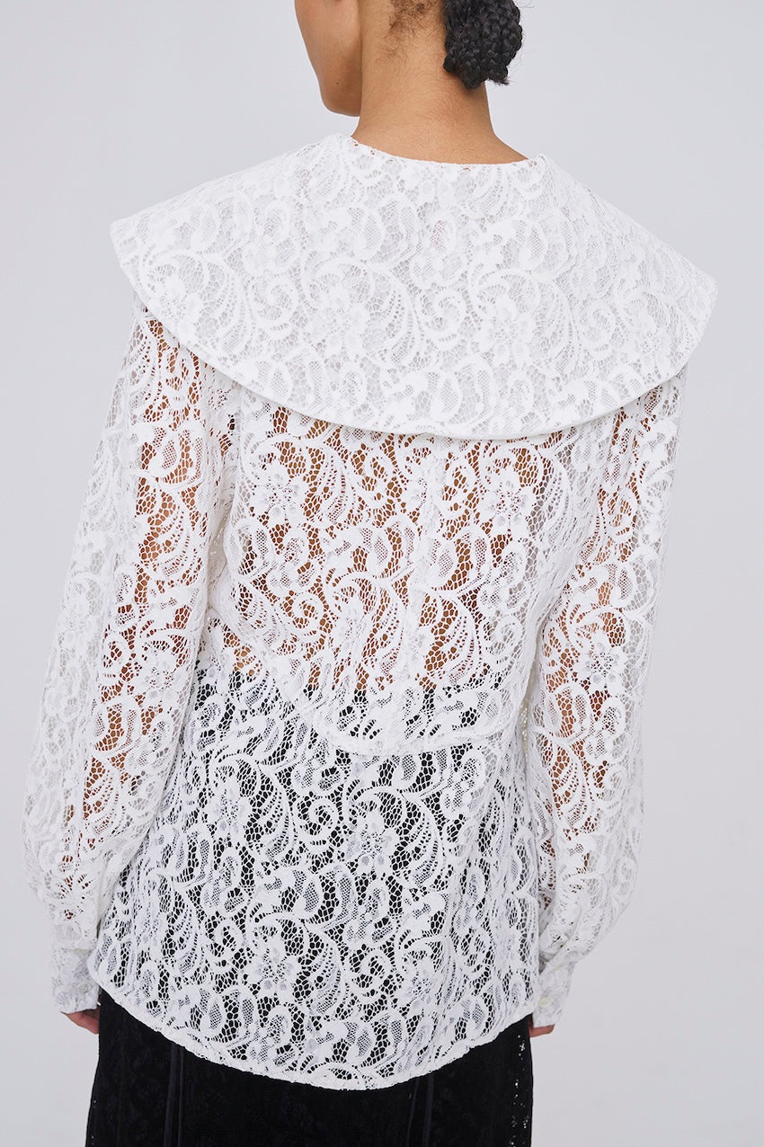 FLOCKED LACE SAILOR COLLAR BLOUSE - FETICO