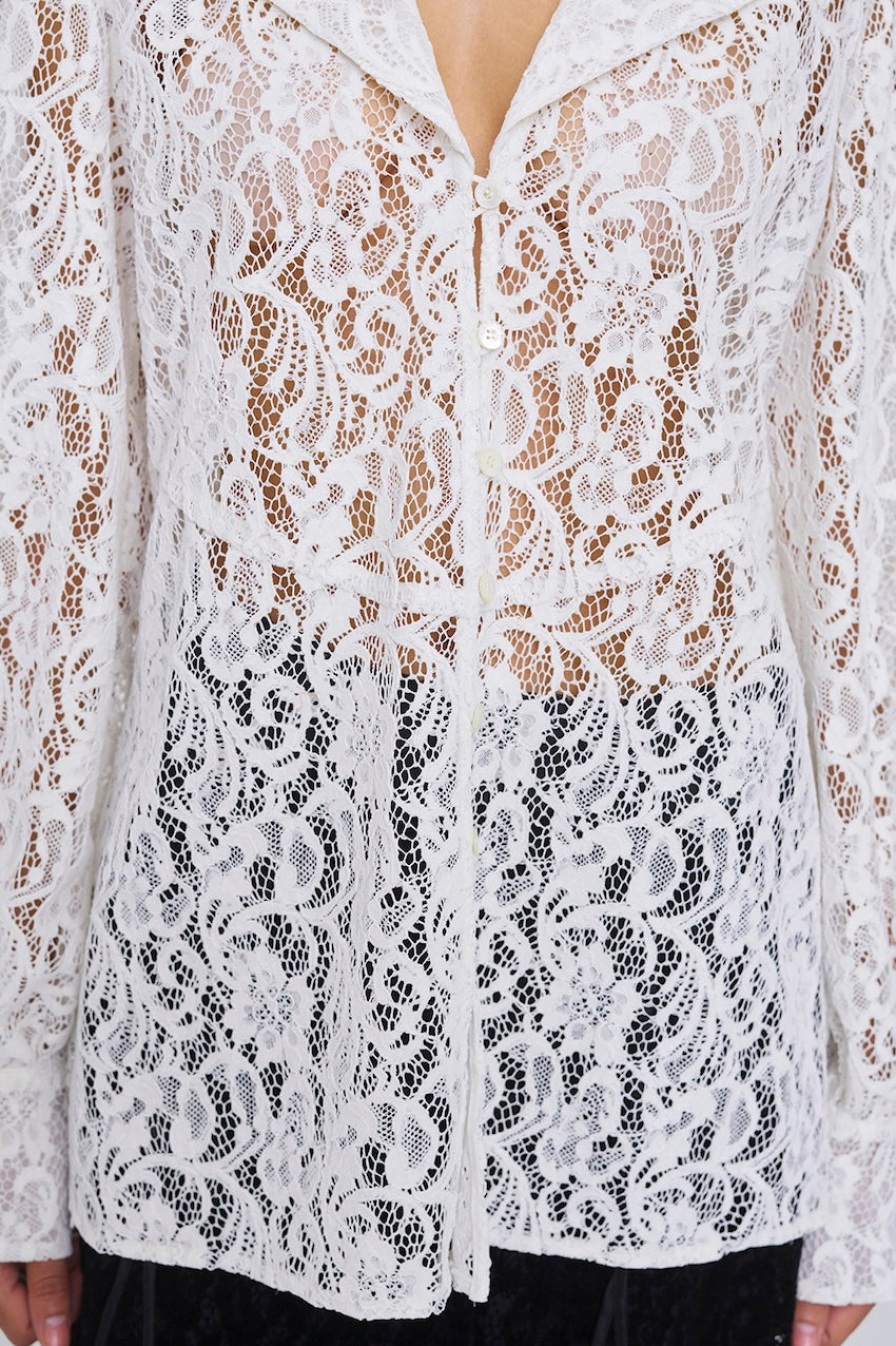 FLOCKED LACE SAILOR COLLAR BLOUSE – FETICO Official Online Shop