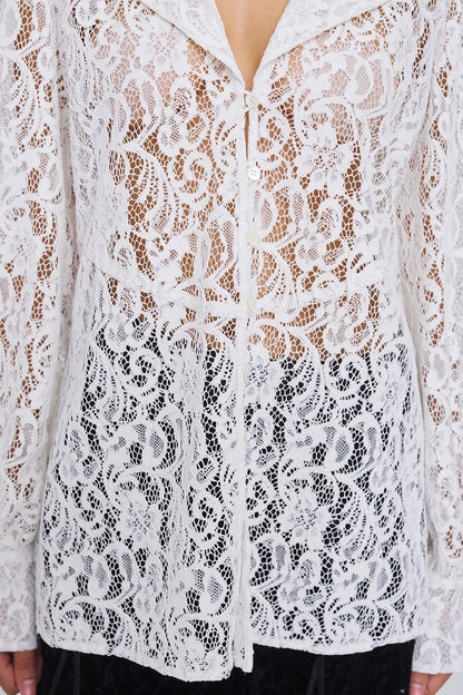 FLOCKED LACE SAILOR COLLAR BLOUSE - FETICO