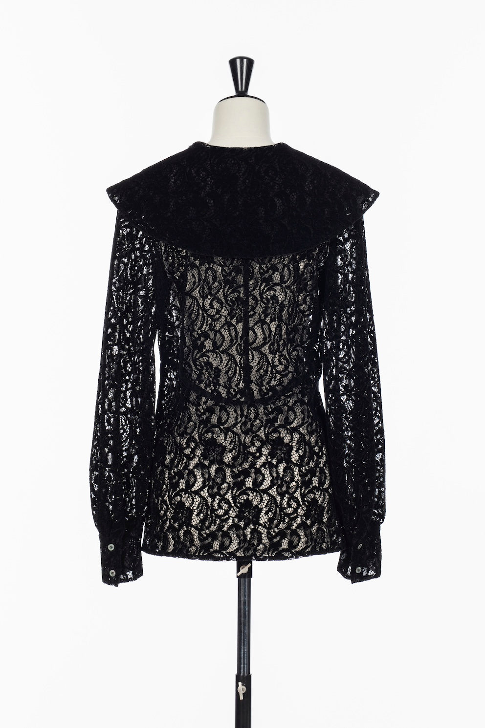 FLOCKED LACE SAILOR COLLAR BLOUSE - FETICO