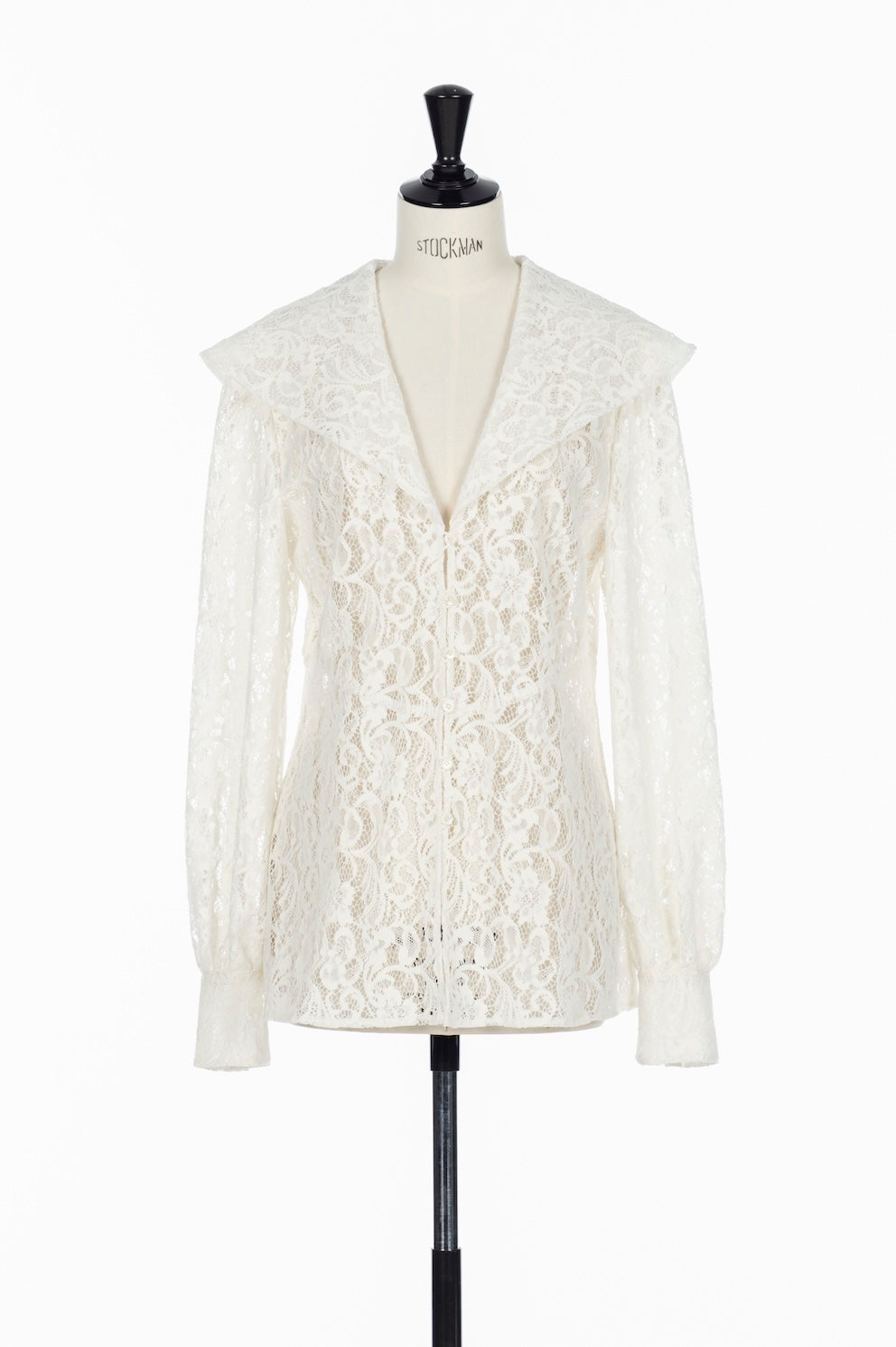 FLOCKED LACE SAILOR COLLAR BLOUSE - FETICO