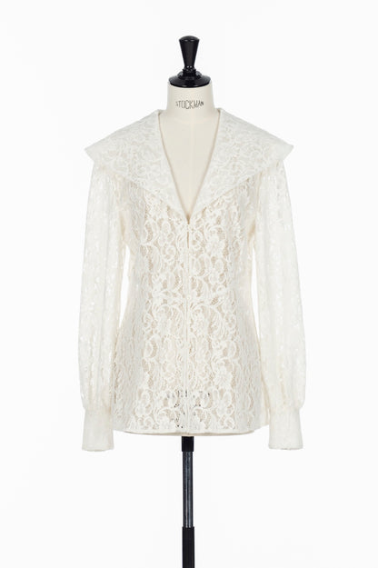FLOCKED LACE SAILOR COLLAR BLOUSE - FETICO