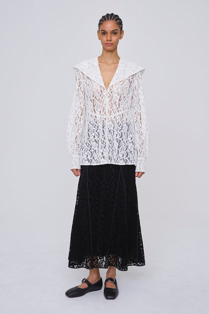 FLOCKED LACE SAILOR COLLAR BLOUSE - FETICO