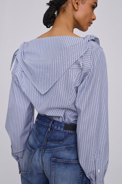 COTTON STRIPE SCARF COLLAR BLOUSE - FETICO