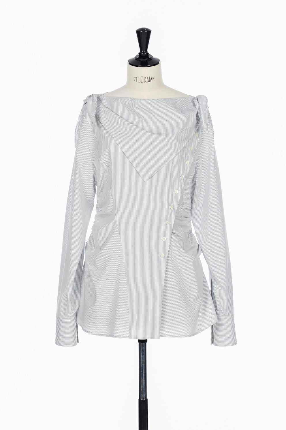 COTTON STRIPE SCARF COLLAR BLOUSE - FETICO