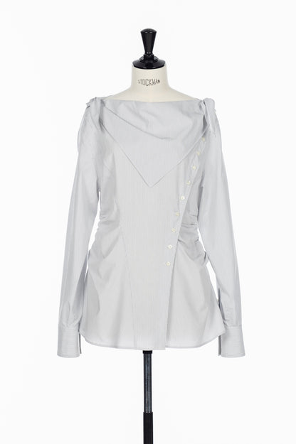 COTTON STRIPE SCARF COLLAR BLOUSE - FETICO