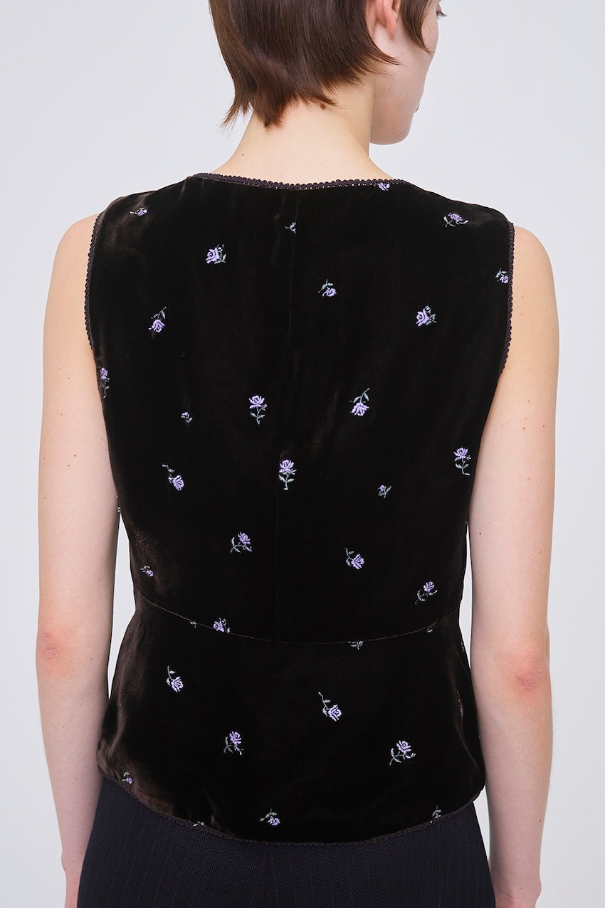 ROSE EMBROIDERED VELVET GILET - FETICO